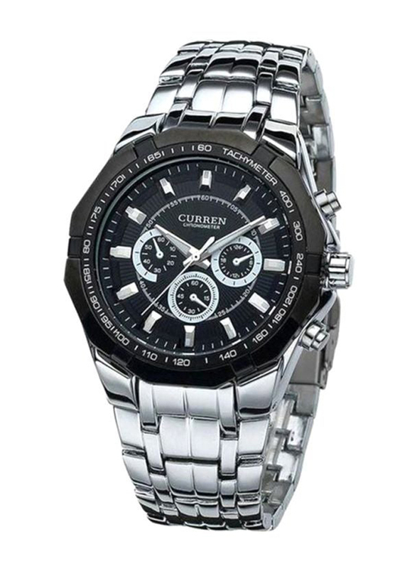 

Curren Analog Watch for Men with Stainless Steel Band, Water Resistant & Chronograph, WT-CU-8084-B#D10, Black-Silver