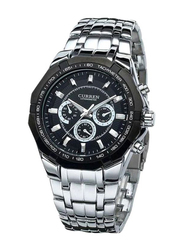 Curren Analog Watch for Men with Stainless Steel Band, Water Resistant & Chronograph, WT-CU-8084-B#D10, Black-Silver