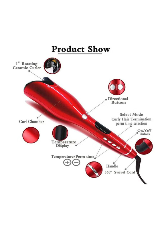 Arabest Automatic Ceramic Rotating Hair Curler, Red