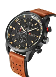 Curren Analog Watch for Men with Leather Band, Water Resistant and Chronograph 8250, Black-Brown