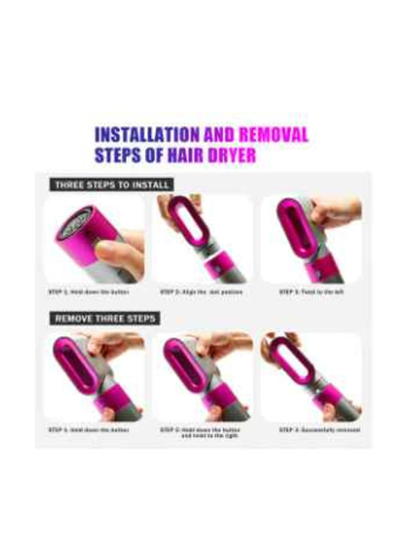 5 In 1 Volumizer Rotating Hair Dryer & Straightener With Comb & Curling Brush, Black