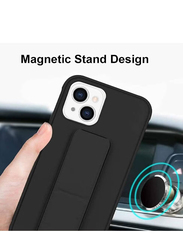 Apple iPhone 14 Plus Foldable Silicone Magnetic Finger Strap and Hand Grip Back Mobile Phone Case Cover, Black