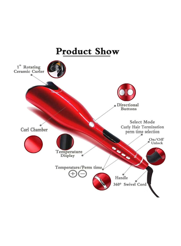 Umate Automatic Ceramic Rotating Hair Curler, Red