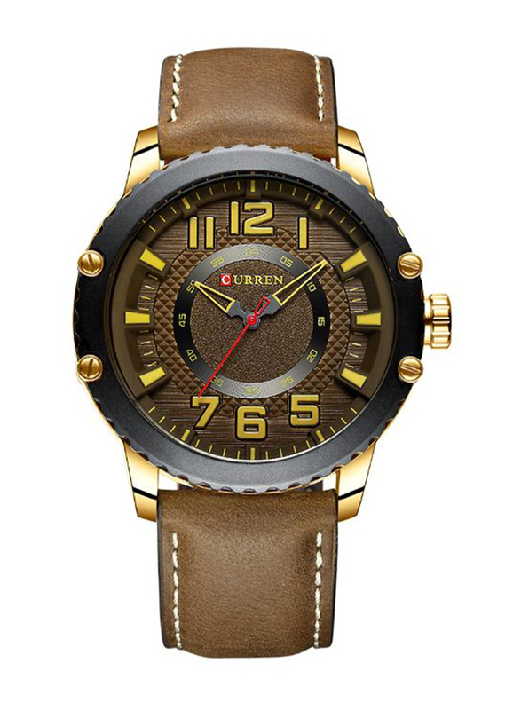 Curren Analog Watch Unisex with Leather Band, J3991G-KM, Brown