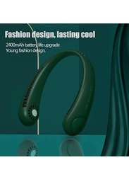 Portable Hands Free Neck Fan with Bladeless 360° Cooling, USB Rechargeable Headphone Design and 3 Wind Speed for Outdoor/Indoor, Green
