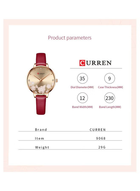 Curren Analog Watch for Women with Leather Band, Water Resistant, J-4896BU, Burgundy