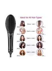 Electric Negative Ceramic Hair Straightener Brush with Adjustable Temperature, Black/Pink