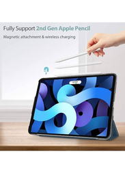 Apple iPad Air 5 10.9-Inch 2020 Slim Fit Lightweight Smart Trifold Tablet Stand with Tempered Glass Screen Protector, Blue/Clear