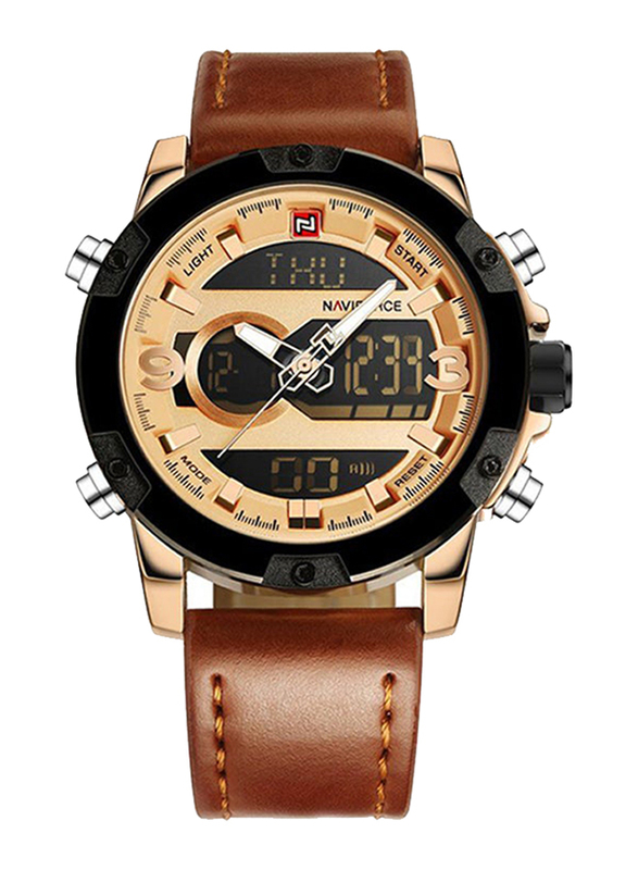 Naviforce Analog + Digital Watch for Men with Polyurethane Band, Water Resistant, Brown