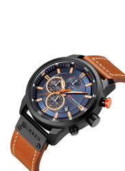 Curren Analog Watch for Men with Leather Band, Water Resistant and Chronography, J3591-5-1-KM, Brown-Blue
