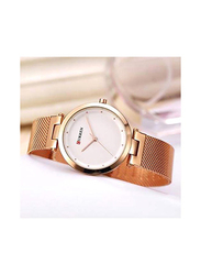 Curren Analog Watch for Women with Stainless Steel Band, Water Resistant, Rose Gold-White