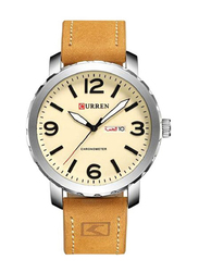 Curren Analog Watch for Men with Leather Band, Water Resistant, 8273, Brown-Beige