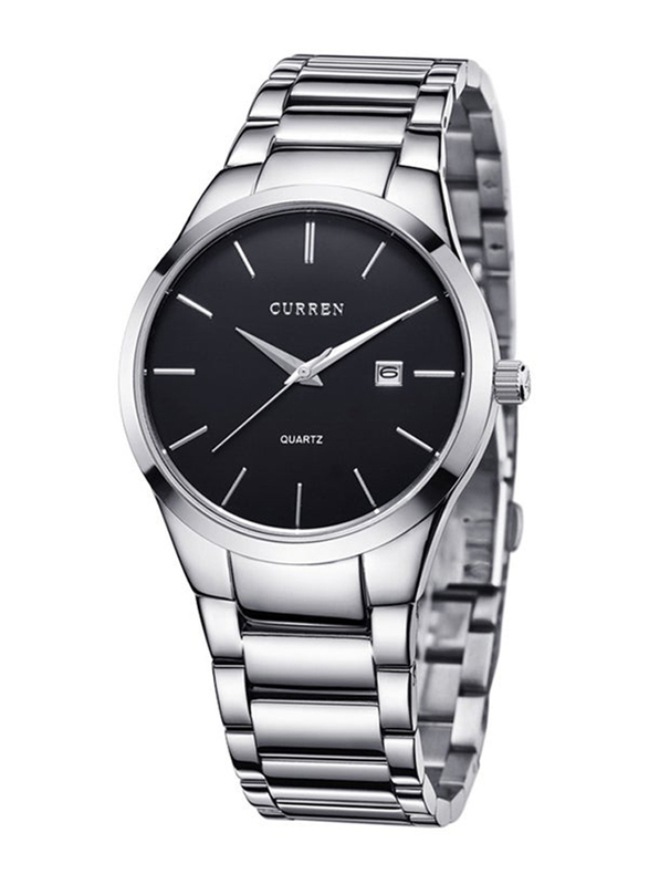 Curren Analog Watch for Men with Stainless Steel Band, Water Resistant, 8106GH, Silver-Black