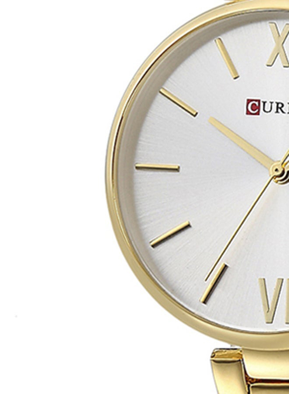 Curren Analog Watch for Women with Stainless Steel Band, Water Resistant, 9017, Gold-White