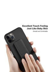 Apple iPhone 14 Pro Silicone Back Mobile Phone Case Cover with Foldable Magnetic Finger Strap and Hand Grip, Black