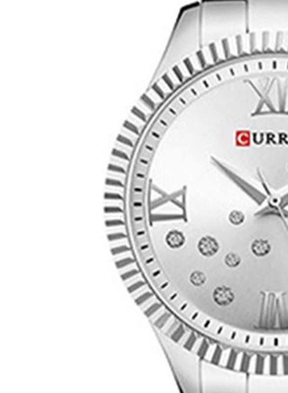 Curren Analog Watch for Women with Stainless Steel Band, Water Resistant, 9009, Silver