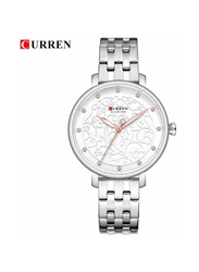 Curren Analog Watch for Women with Stainless Steel Band, Water Resistant, J4341S, White-Silver