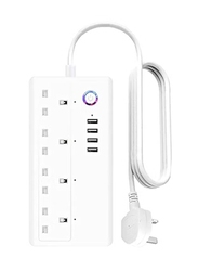 4-Way Smart Wifi Plug Socket Extension Strip Wall Charger, White