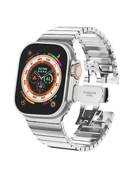 Replacement Stainless Steel Solid Metal Adjustable Strap with Folding Clasp for Apple Watch Ultra 49mm, Silver