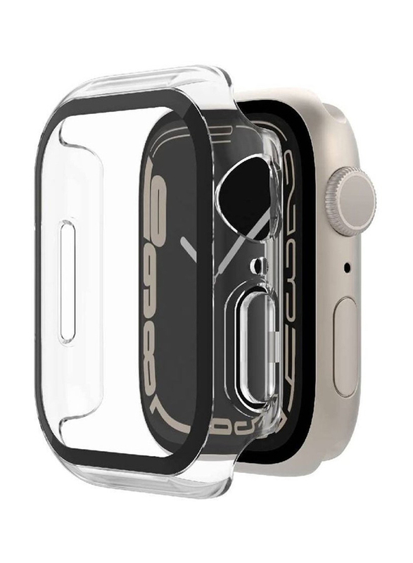 Soft Silicone Bumper Case with Built-In Tempered Glass Screen Protector for Apple Watch 38/40mm, Clear