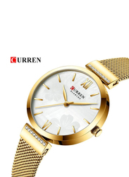 Curren Stylish Analog Watch for Girls with Metal Band, Water Resistant, 9067, Gold-White