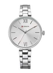 Curren Analog Watch for Women with Stainless Steel Band, Water Resistant, 9017, Silver-White