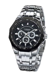Curren Analog Watch for Men with Stainless Steel Band, Water Resistant and Chronograph, 8084, Silver-Black