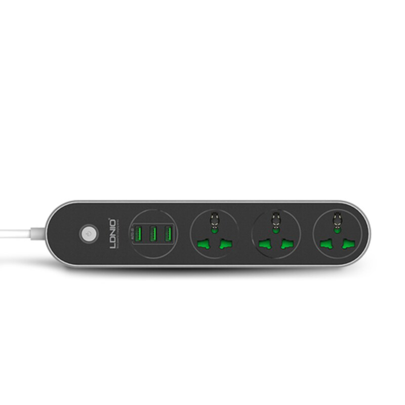 Ldnio SC3301 2.4A Quick Charge Power Strip with 3 Sockets and 3 USB Ports, Black