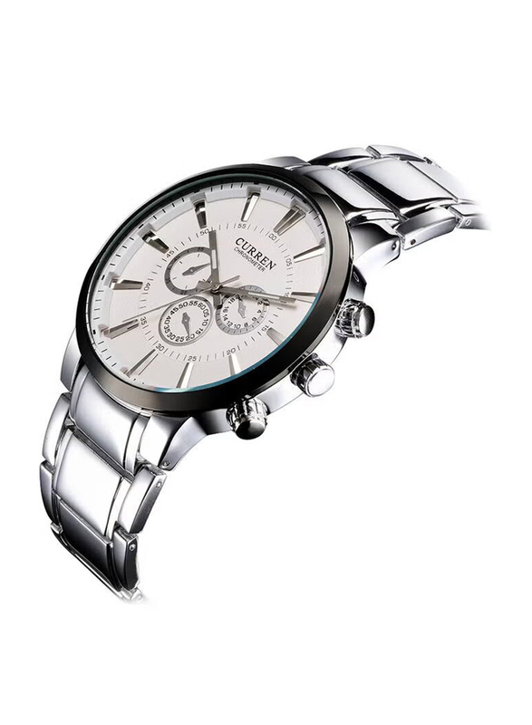 Curren Analog Watch for Men with Stainless Steel Band, J0286W-KM, Silver-White