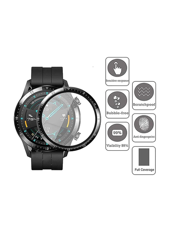 3-Piece 5D Full Curved Tempered Glass Screen Protector for Huawei Watch GT3 46mm, Clear/Black