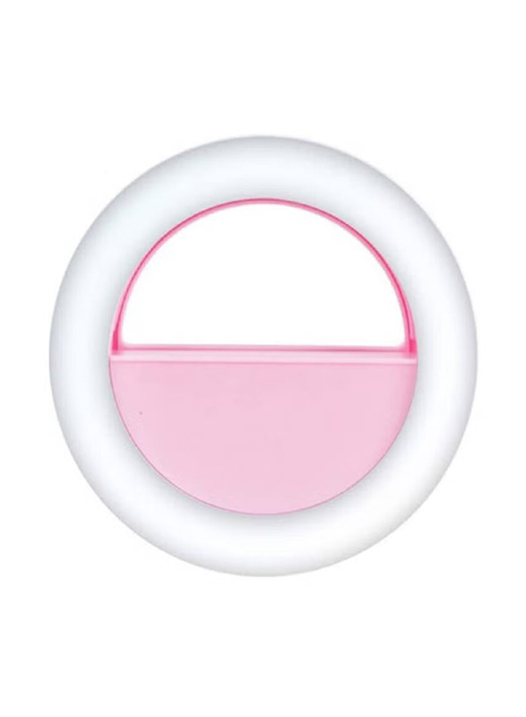 Universal Mini Clip-on Smartphone Selfie Ring Beauty Lamp with RGB LED Light and Built-in Rechargeable Battery, Pink/White