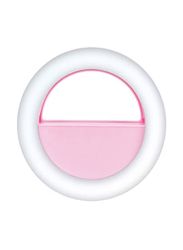 Universal Mini Clip-on Smartphone Selfie Ring Beauty Lamp with RGB LED Light and Built-in Rechargeable Battery, Pink/White