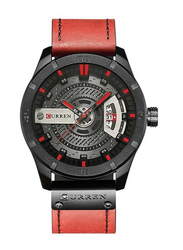 Curren Analog Watch for Men with Leather Band, M-8301-5, Red-Black