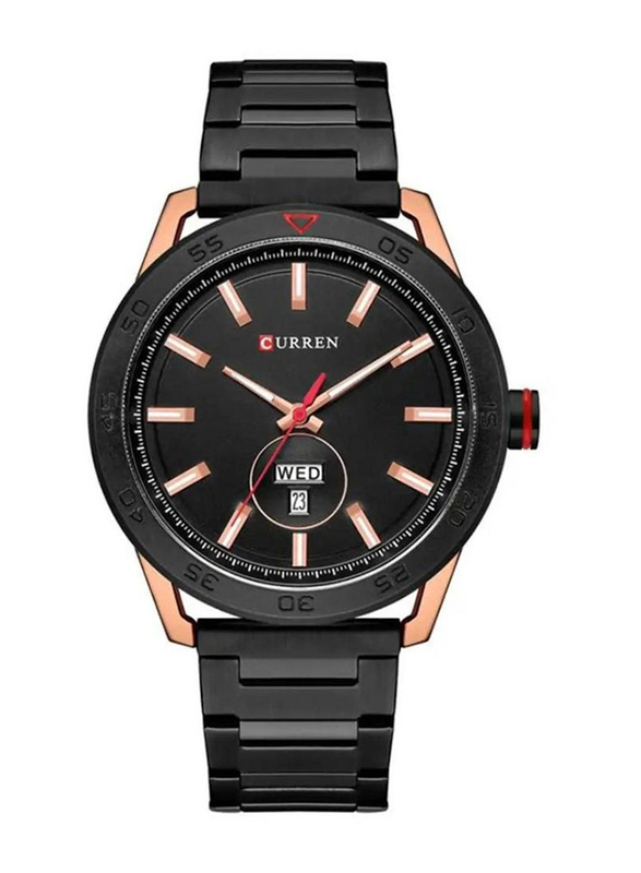Curren Analog Watch for Men with Stainless Steel Band, Water Resistant, Black-Black