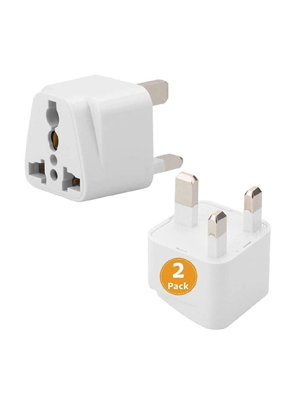 UK + US + AU + EU Plug Converter 3-Pin Travel Adapter Plug Universal Socket, 2 Pieces, White