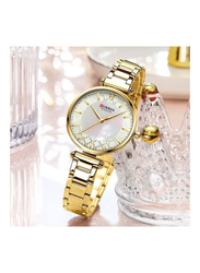 Curren Analog Watch for Women with Stainless Steel Band, Water Resistant, J-4802G, Gold-Off White