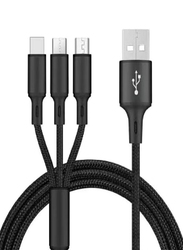 3-in-1 USB Charging Cable, USB Type A to Multiple Types for Smartphones/Tablets, Black