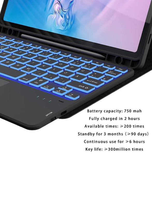 HYX Backlit Touchpad Wireless Keyboard with Slim Stand Case Cover for Samsung Galaxy Tab S9/S9 FE 10.9 inch 2023, Black
