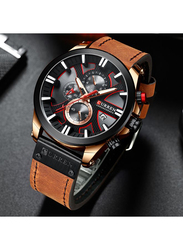 Curren Analog Watch for Men with Leather Band, Water Resistant & Chronograph, J4299BR-2, Brown-Black