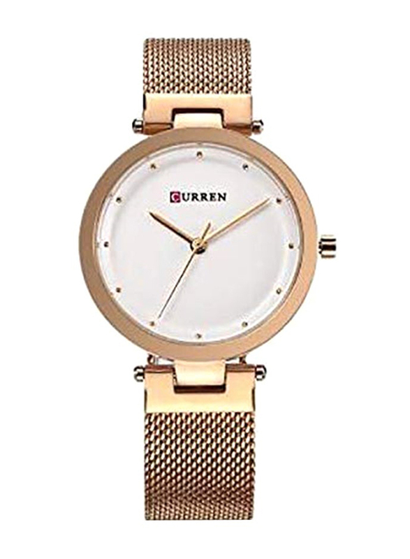 Curren Analog Watch for Women with Stainless Steel Band, Water Resistant, Rose Gold-White