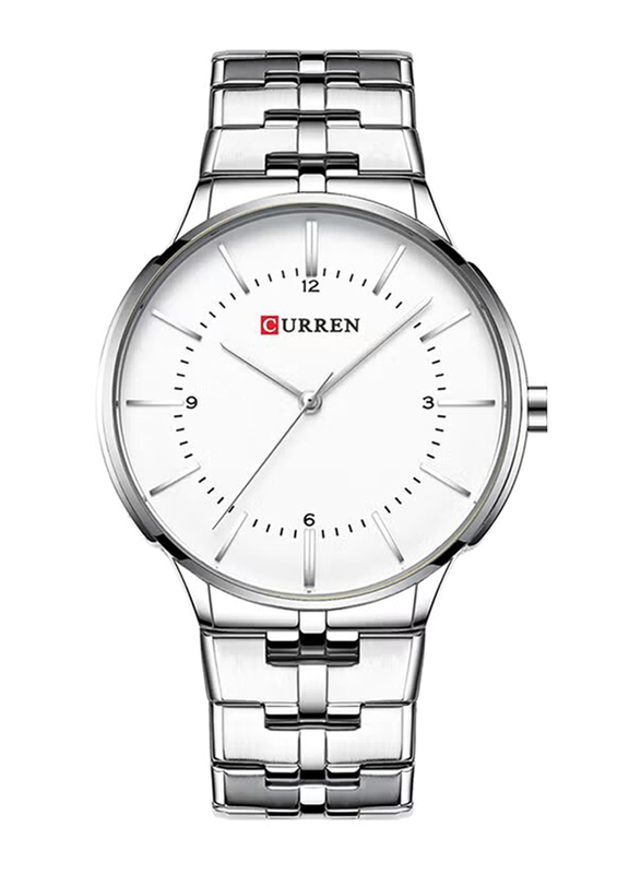 Curren Analog Watch for Men with Stainless Steel Band, Water Resistant, J3633SW, Silver-White