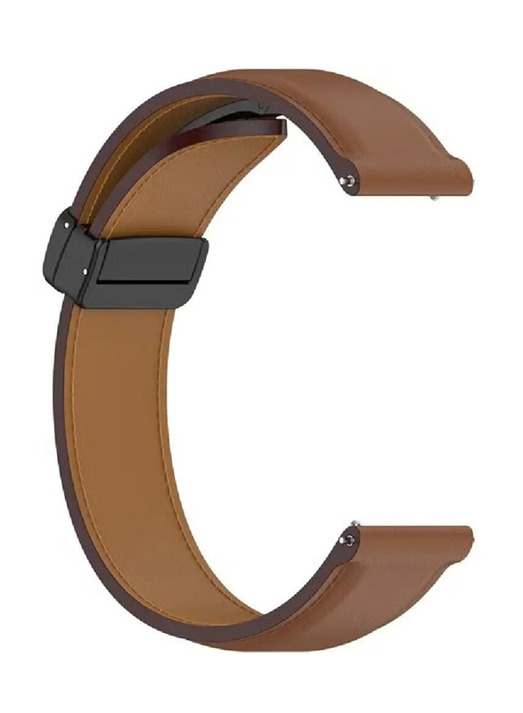 Perfii Genuine Cow Leather Watch Strap 22mm Folding Buckle Wristband for Samsung Gear S3 Frontier/Gear S3 Classic/Gear2 R380/Gear2 Neo R381, Brown