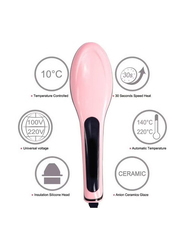 Rabos Fast Hair Straightener Electric Comb Brush with LCD Display, Pink