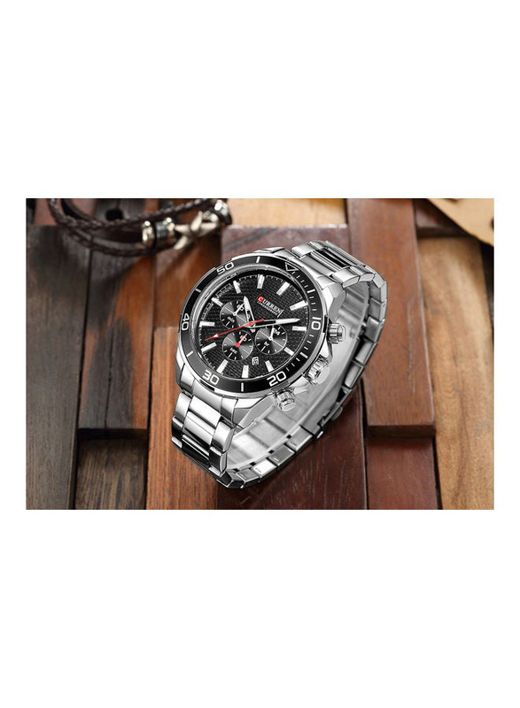 Curren Analog Watch for Men with Stainless Steel Band, Chronograph, J3626SB-KM, Black-Silver
