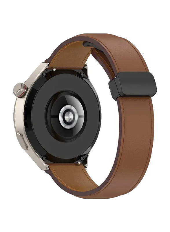 Perfii Genuine Cow Leather Watch Strap for Huawei Watch 4/Watch 4 Pro/Watch 3/Watch 3 Pro 22mm, Brown