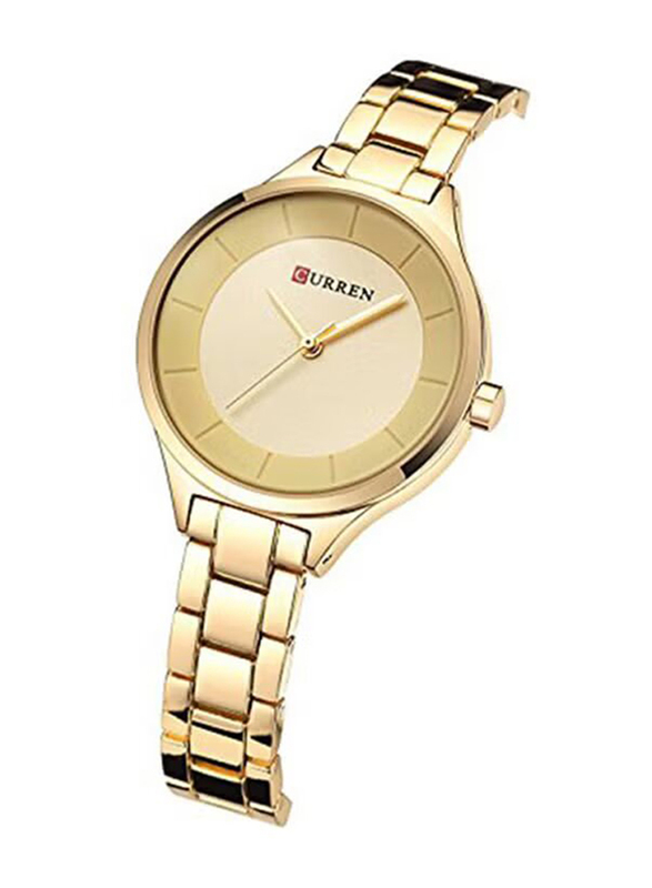 Curren Analog Watch for Women with Stainless Steel Band, Water Resistant, WT-CU-9015-GO#D2, Gold