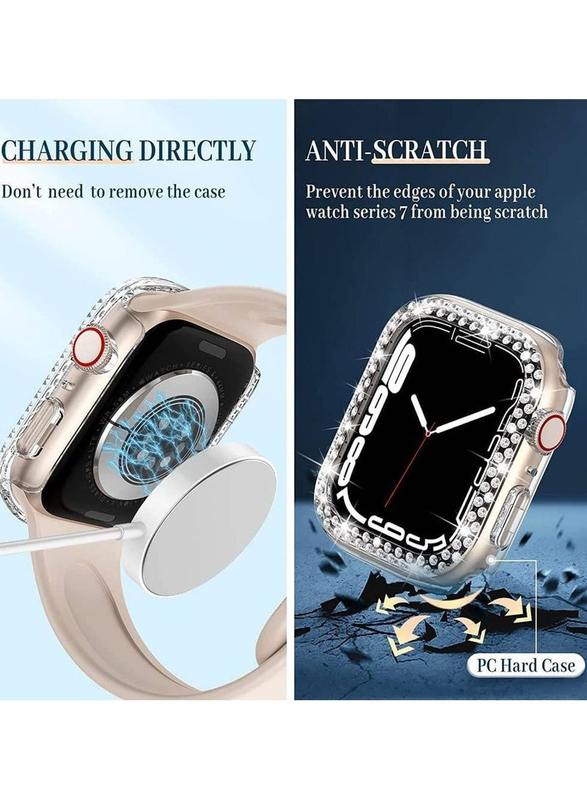 Diamond Apple Watch Cover Guard Shockproof Frame for Apple Watch 45mm, Silver