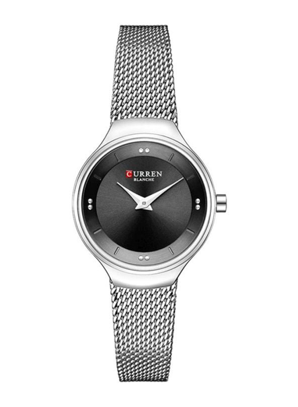 Curren Analog Wrist Watch for Women with Stainless Steel Band, C9028L-1, Silver-Black