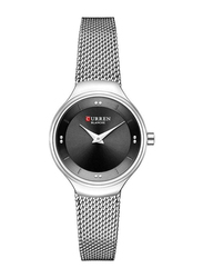 Curren Analog Wrist Watch for Women with Stainless Steel Band, C9028L-1, Silver-Black