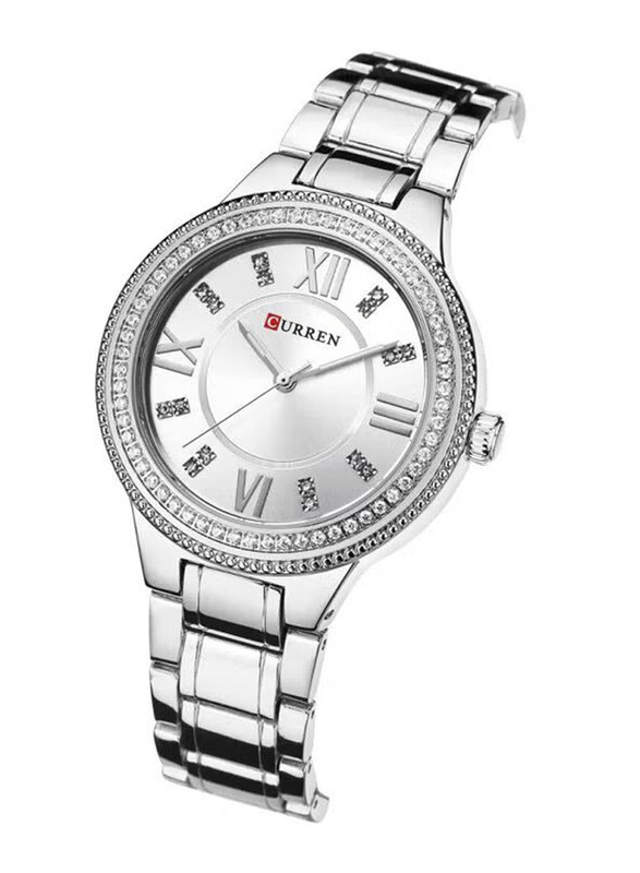 Curren Analog Watch for Women with Stainless Steel Band, Water Resistant, 9004, Silver